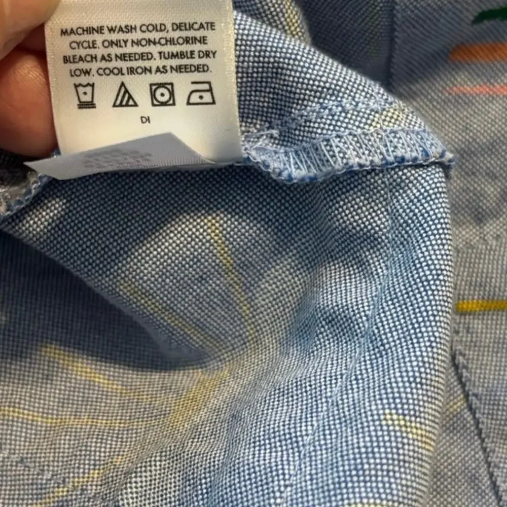 Hanna Andersson Size 140 US 10 Rainbow Print Sundress Dress Blue Oxford Cloth